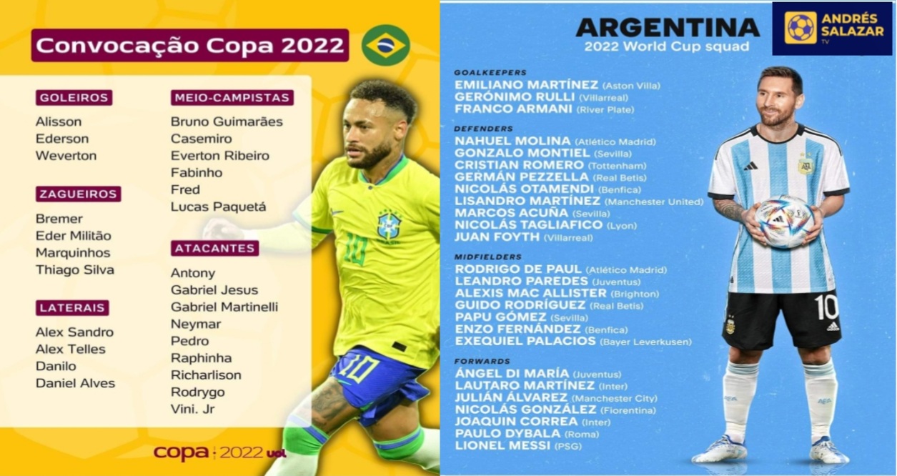 Convocados de Brasil y Argentina para el Mundial de Qatar 2022