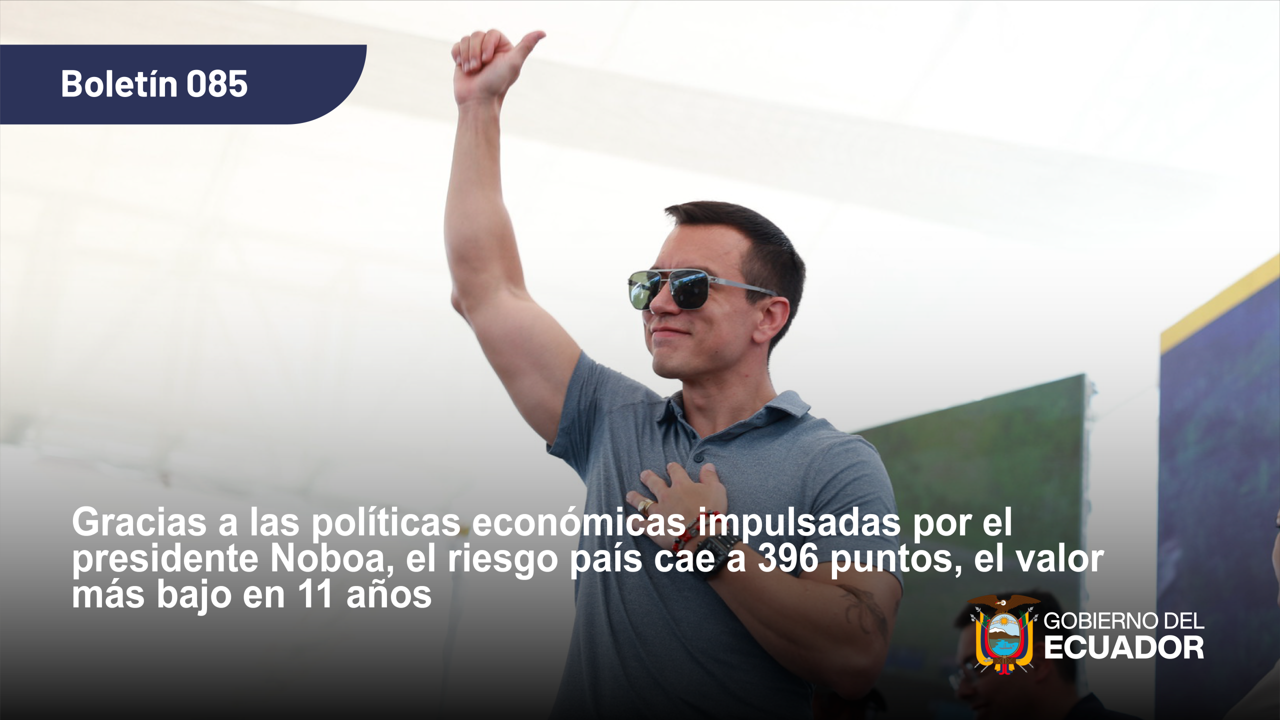 Riesgo país de Ecuador cae a 396 puntos, el valor más bajo en 11 años