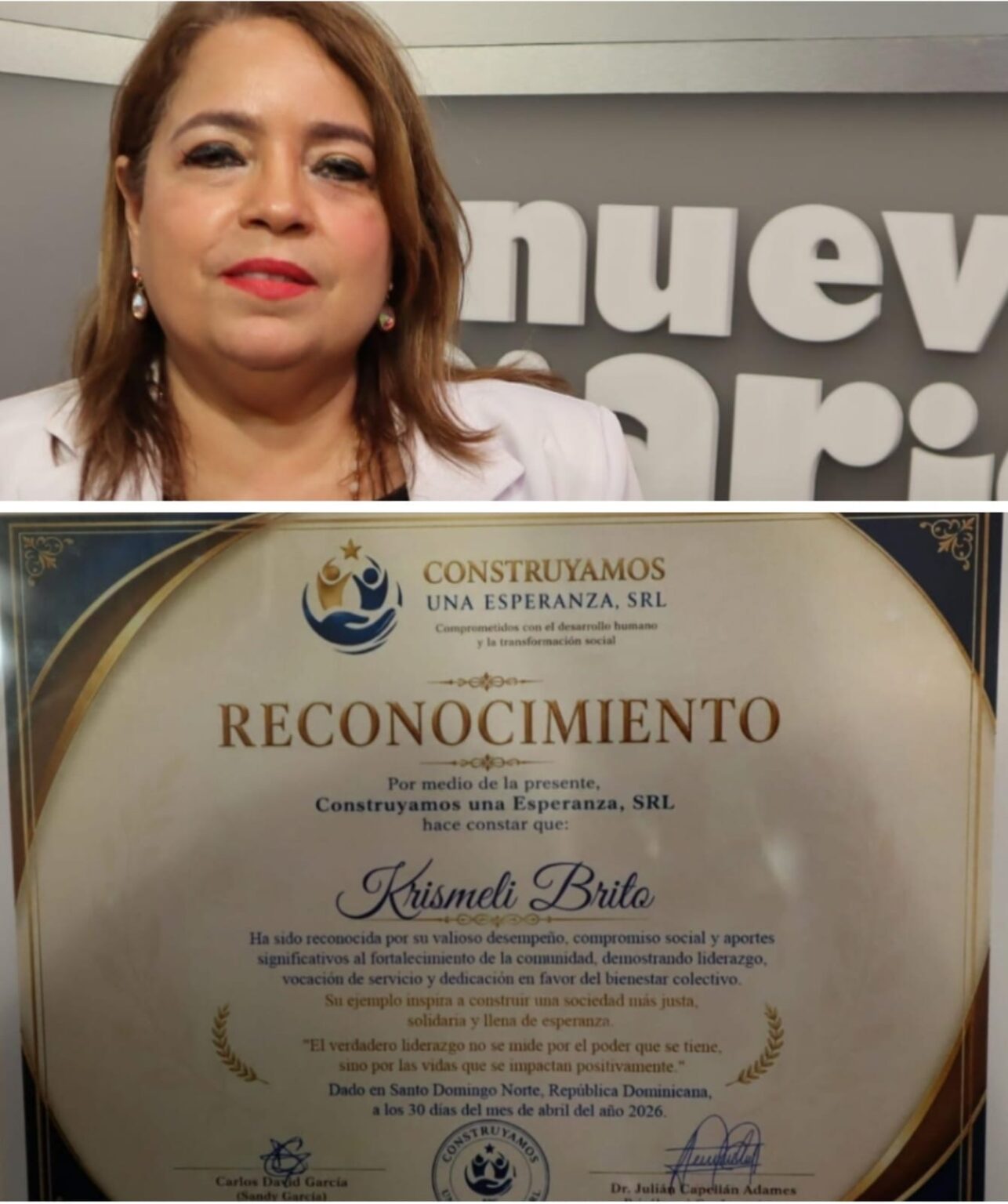 Krismeli Brito Padilla recibe reconocimiento por su liderazgo y ...