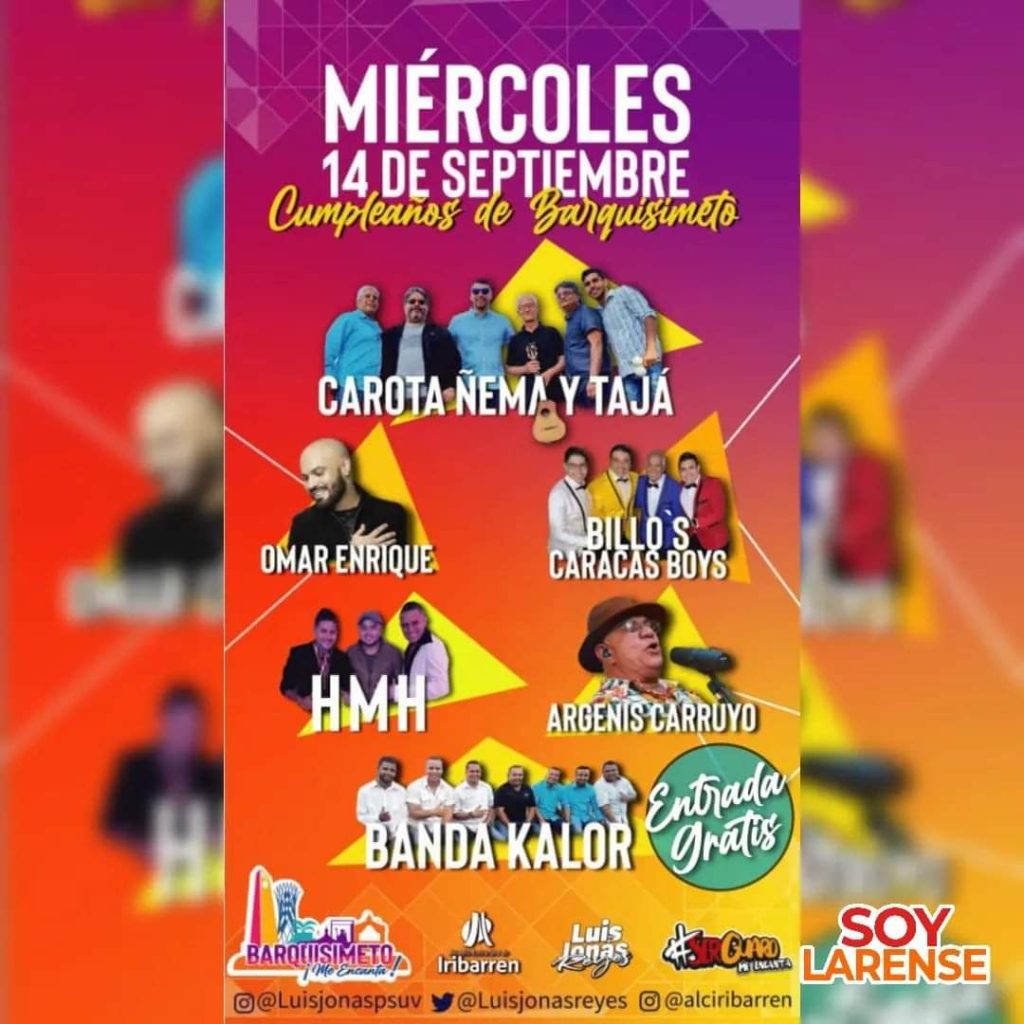 Cartelera musical de las Ferias de Barquisimeto 2022 Venezuela Noti