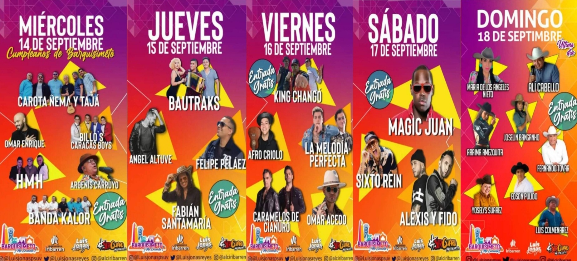 Cartelera musical de las Ferias de Barquisimeto 2022 Venezuela Noti